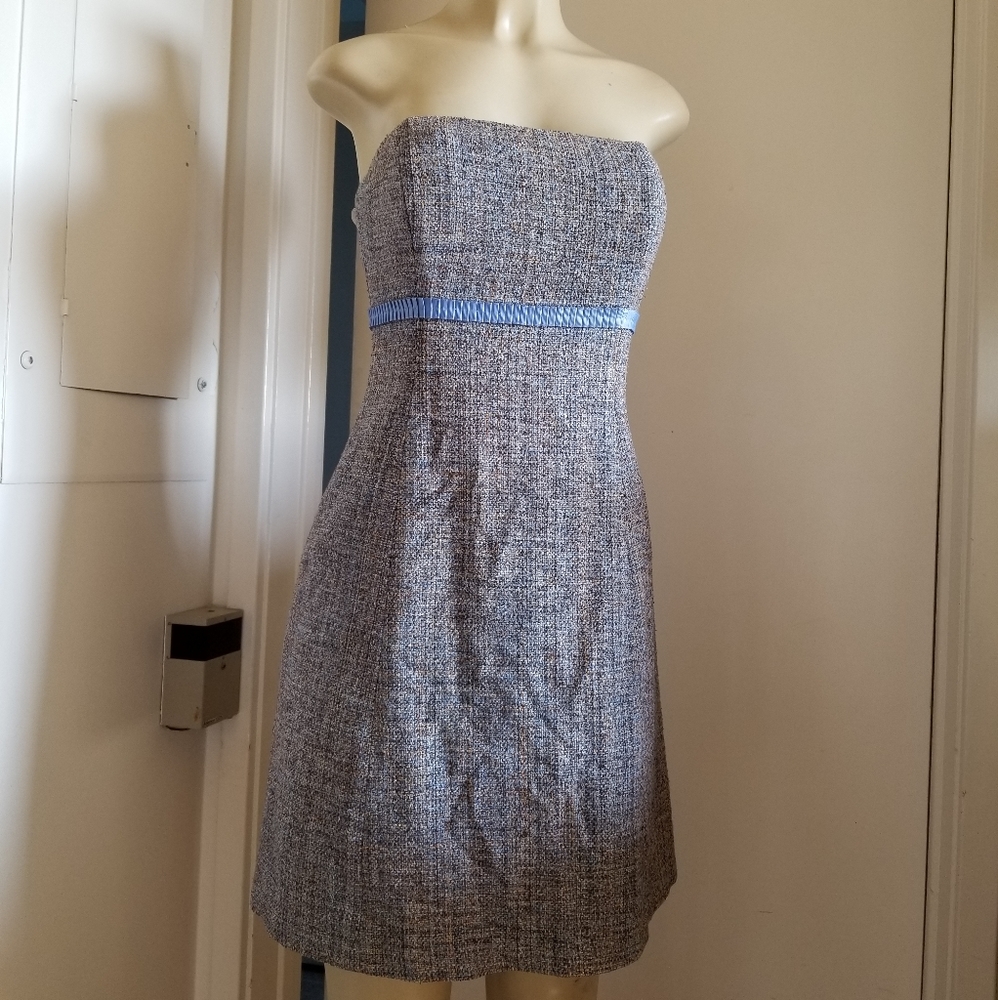 Vintage Y2K Shoshanna plaid wool blue ribbon halter dress 4